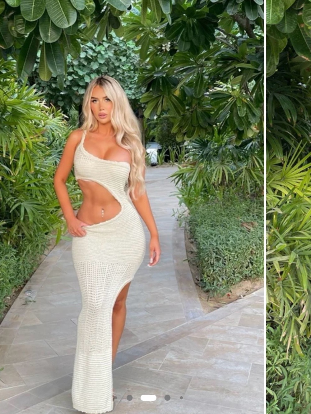 Fashion Nova Cream Asymmetrical Cutout Maxi Dress